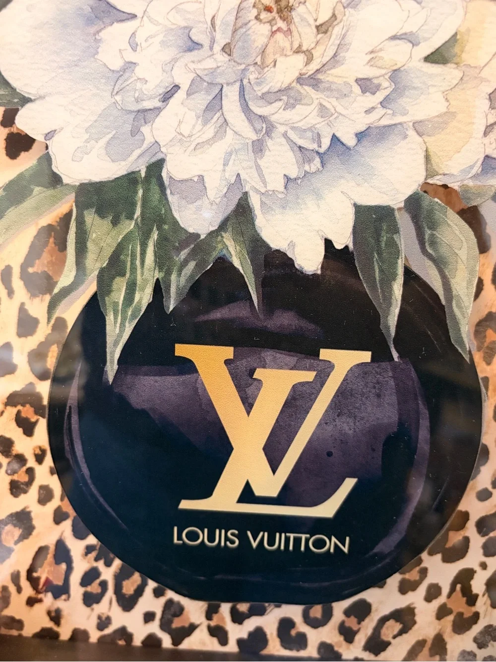 Fashion LV Black, Gold, White Leopard Floral Wall Art- 15” x 12 “